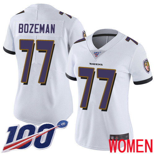 Baltimore Ravens Limited White Women Bradley Bozeman Road Jersey NFL Football #77 100th Season Vapor Untouchable